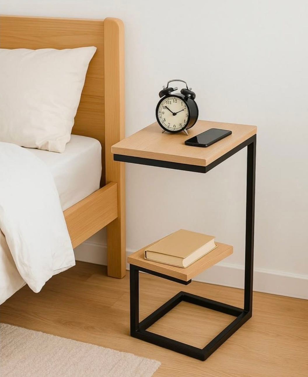 "Modern C-Shaped Wooden Side Table"