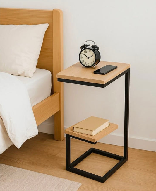 "Modern C-Shaped Wooden Side Table"